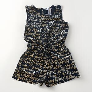 Guess Kids Romper Girls 4t Toddler Black Gold Spell Out Guess Happy Love
